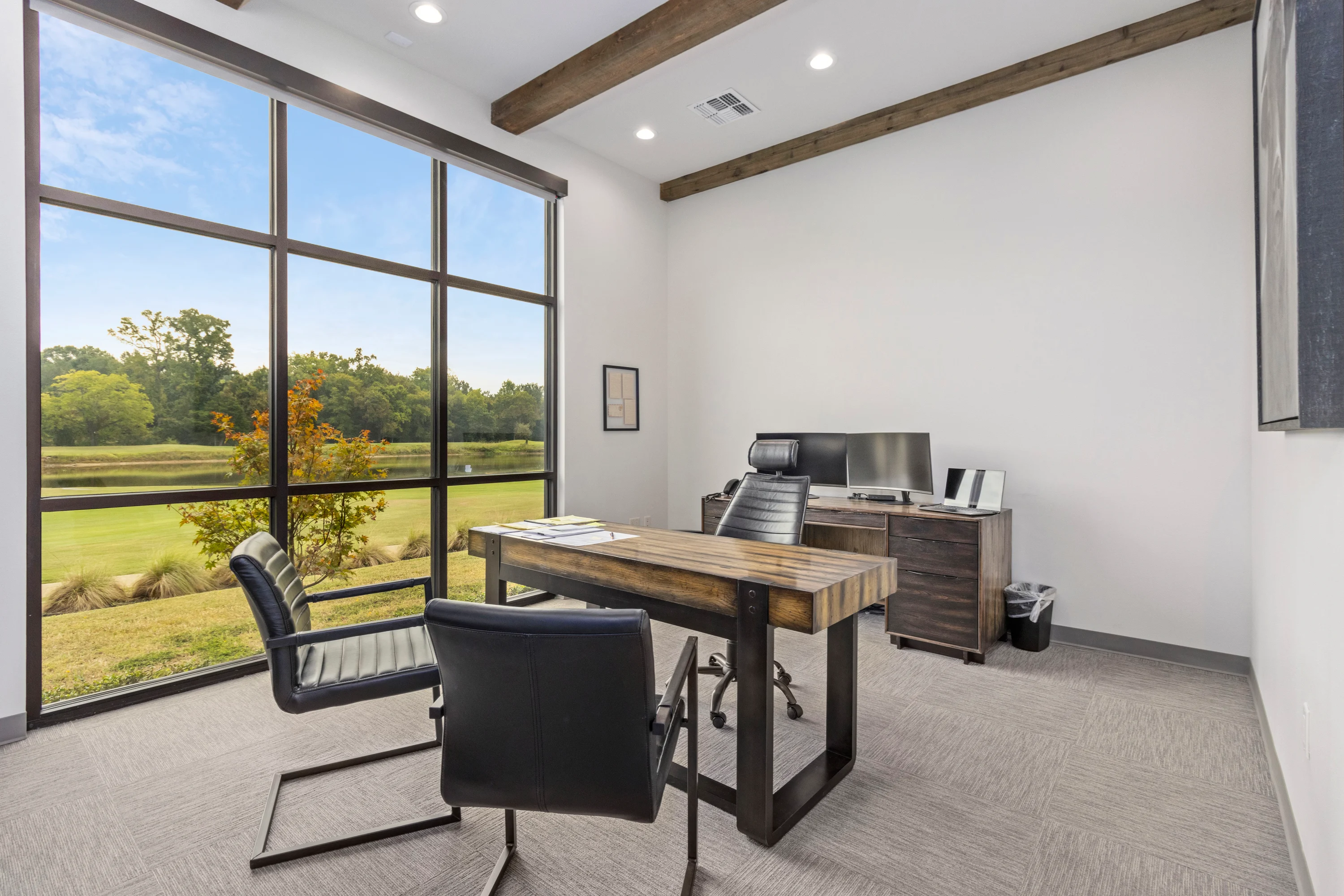 Wet bar and kitchenette area inside the available Asher Park professional office suite.
