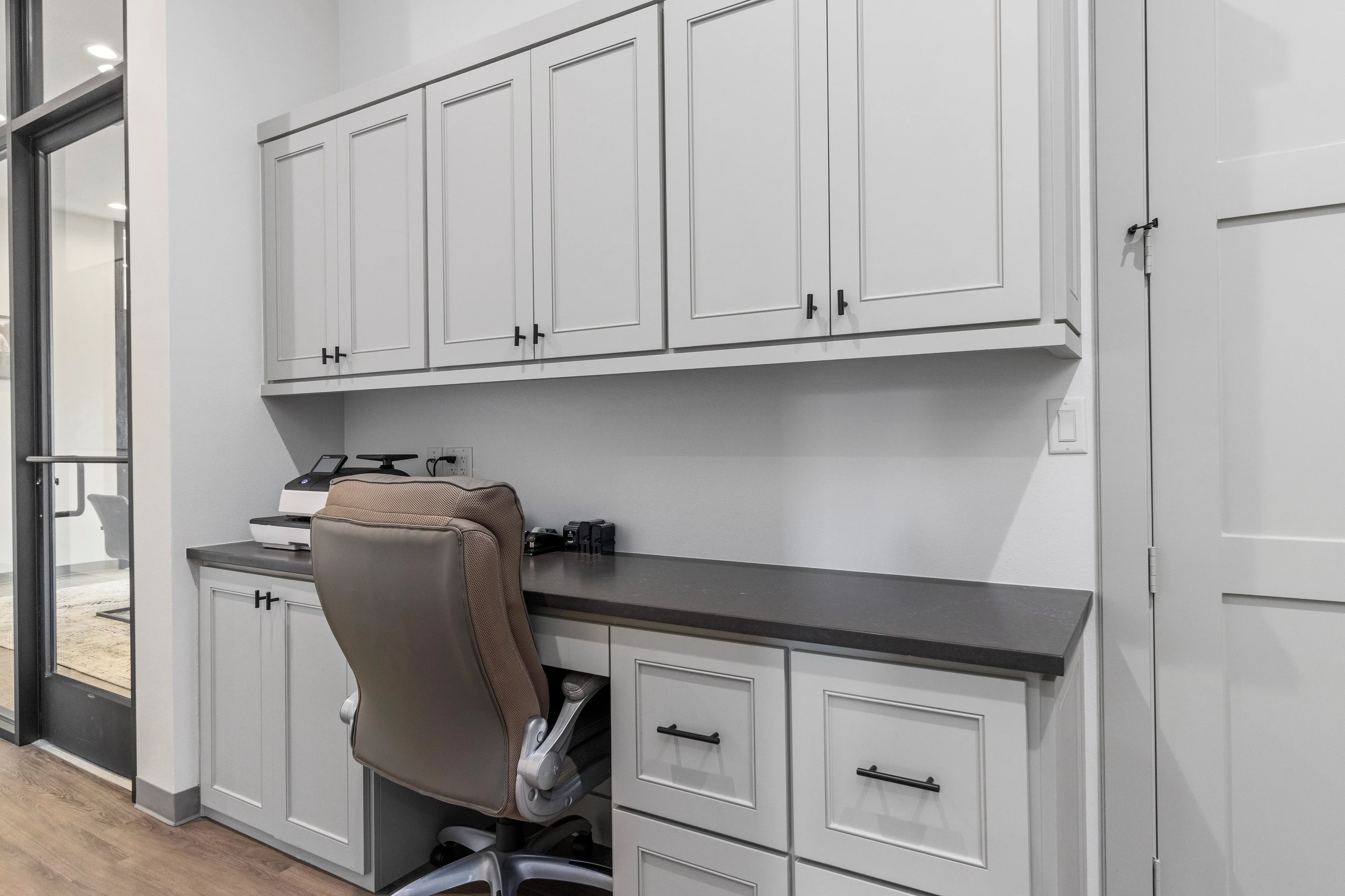Restroom with modern finishes inside the Class A office suite at Asher Park.