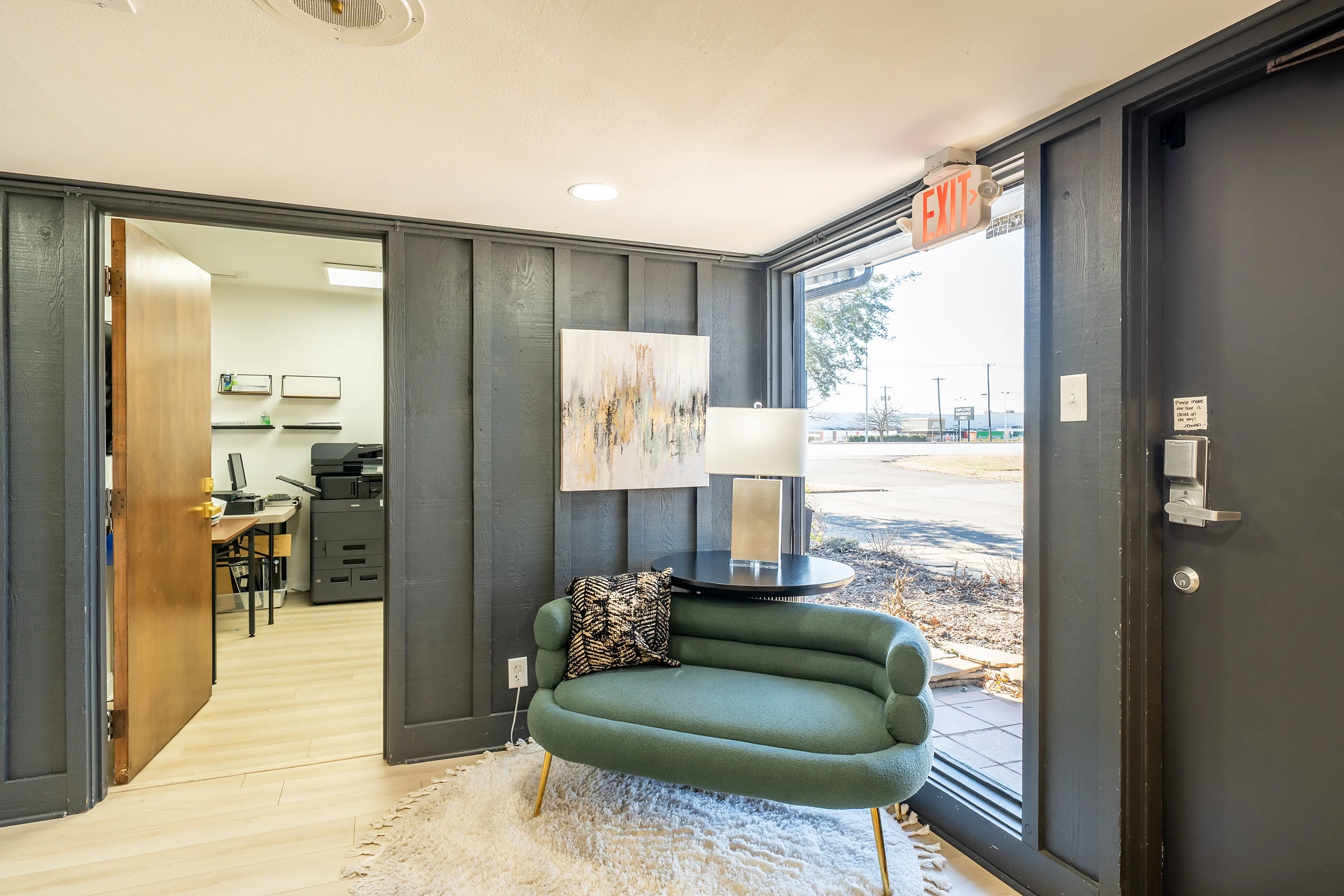 Break room or kitchenette inside the renovated Loop 323 professional office buildings.
