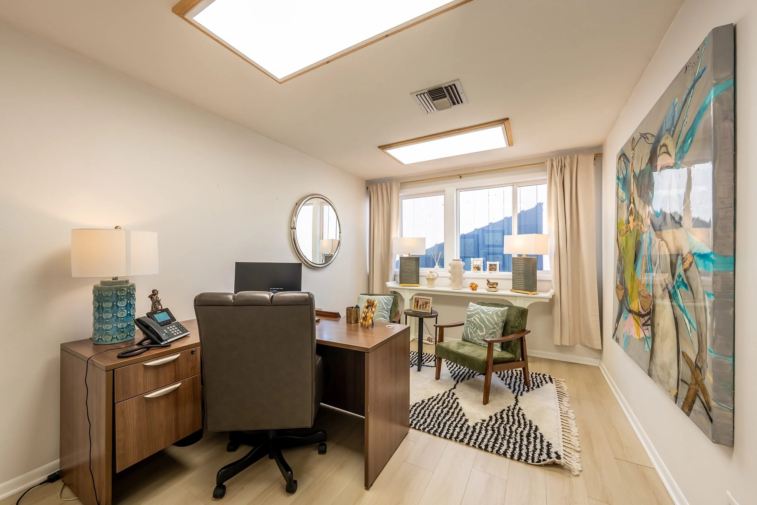 Entrance and reception area inside the second office building at the Loop 323 property.