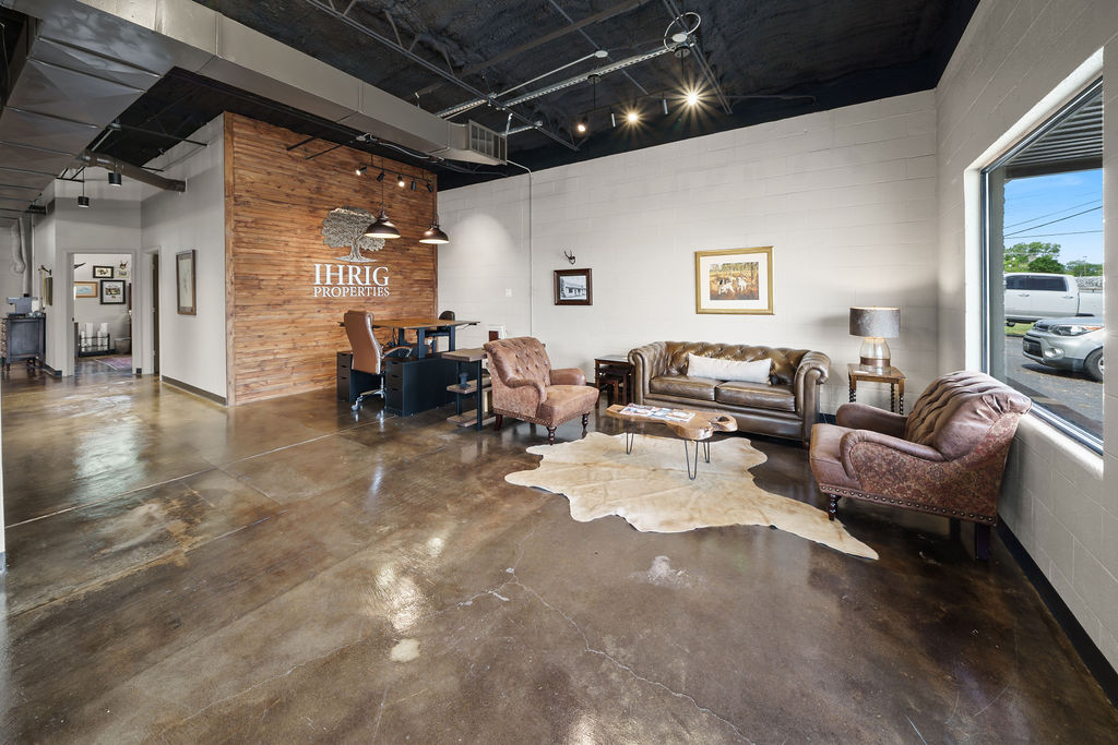Reception and lounge area at the Ihrig Properties office in Tyler, Texas