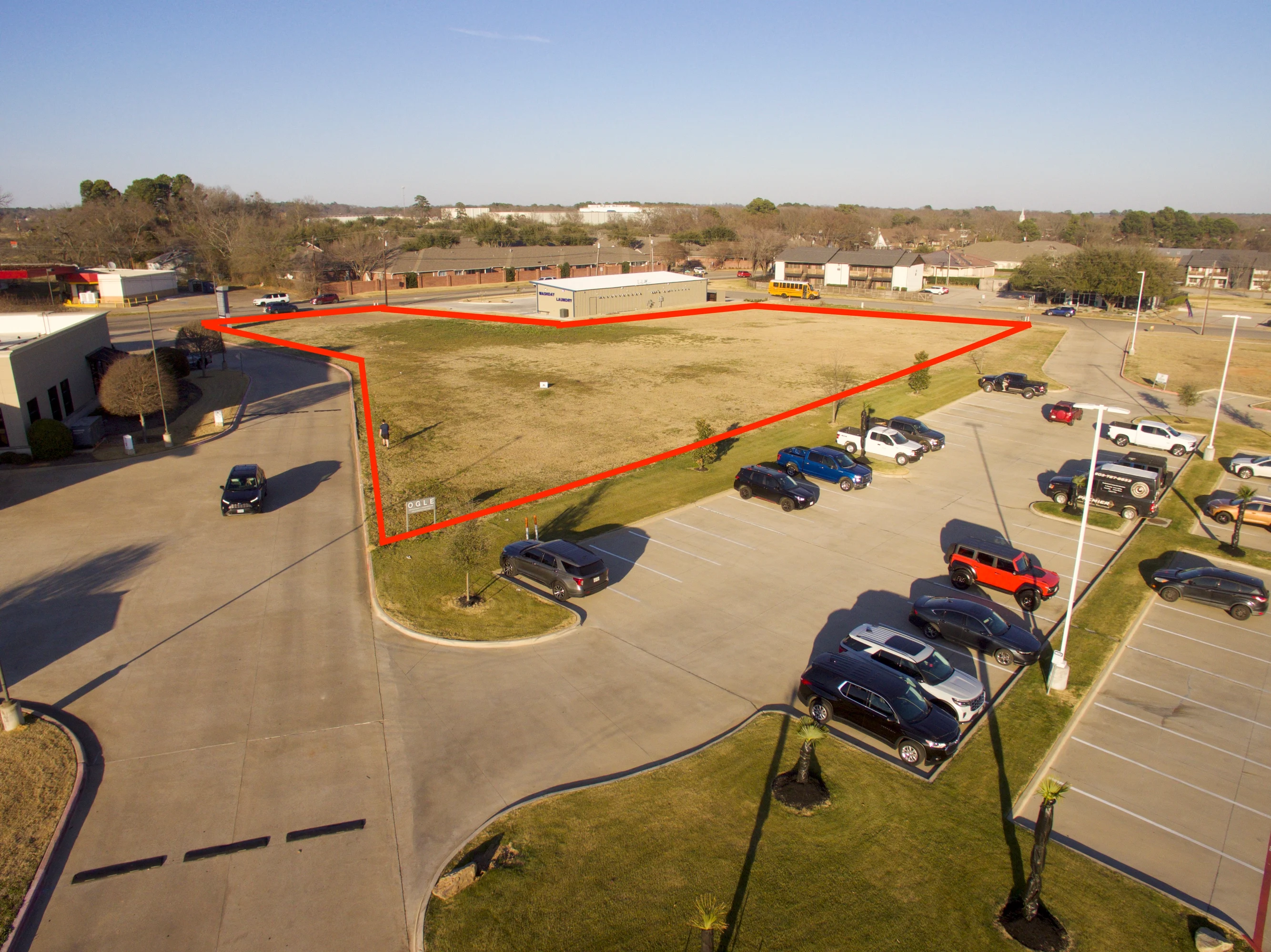 Aerial view of the commercial tract beside Millennium Plaza and surrounding South Tyler development.